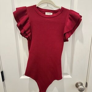 Eesome Red Ruffled Sleeve Bodysuit